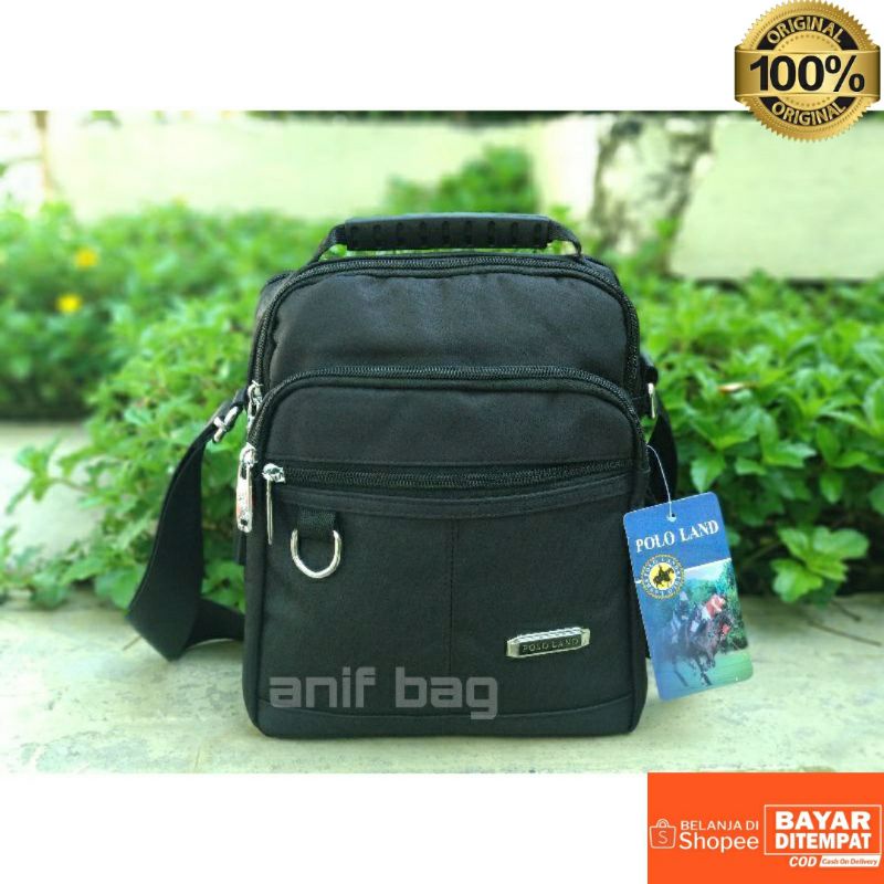 TAS SELEMPANG PRIA KERJA POLO LAND ORIGINAL FREE KABEL DATA BANYAK RUANG KUAT DAN AWET