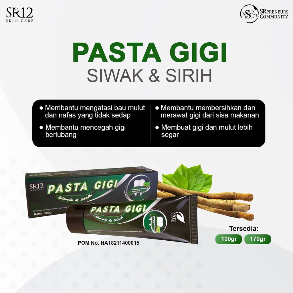 PASTA GIGI SIWAK &amp; SIRIH SR12 / ODOL SIWAK DAUN SIRIH / MENCEGAH GIGI BERLUBANG / MENYEGARKAN GIGI DAN MULUT