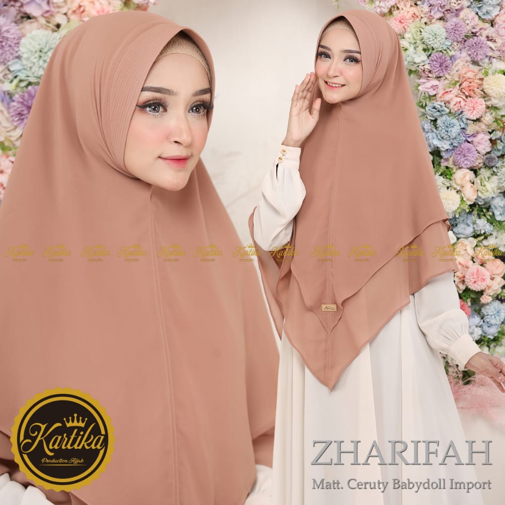 Jilbab Instan Khimar  Jumbo Zharifah Ceruty 2 Layer By Kartika