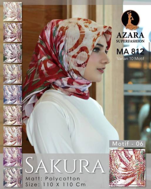 Jilbab segiempat motif / segi empat motif katun azara motif-4