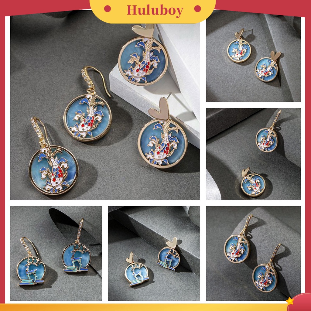 Hu Hu Hu Hu Hu Alat Bantu Pasang Kacamata♡ 1 Pasang Anting Kait Bahan Metal Motif Ikan Gaya China Untuk Wanita