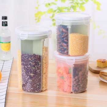 Toples Plastik Kotak Tempat Penyimpanan Beras Sereal Kacang Snack Kedap Udara 4 Kisi