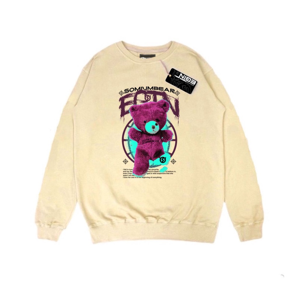 Sweater Crewneck Motif Bears Pria Wanita Bahan Fleece Tebal Warna Cream Terbaru Switer Tanpa Kupluk Oversize