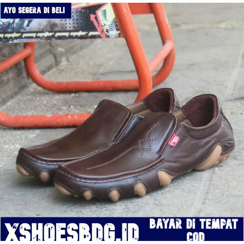 XSHOESBDG.ID x Emsi Sepatu Pria Slip On Hitam Pria Santai Casual Formal Kulit Asli Kerja Kondangan