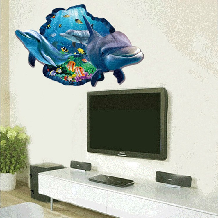 Reliza Wall Sticker Ikan Lumba Lumba Dolphin Jendela 2D 3D Stiker Dinding LDR