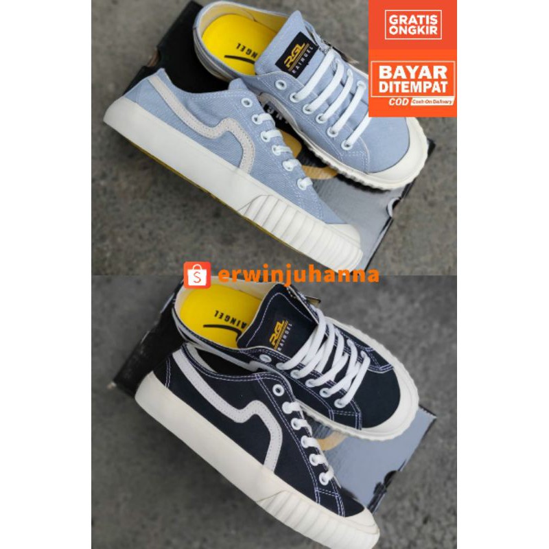 SEPATU RAINGEL SOKA BLACK WHITE  BLUE SKY LOW