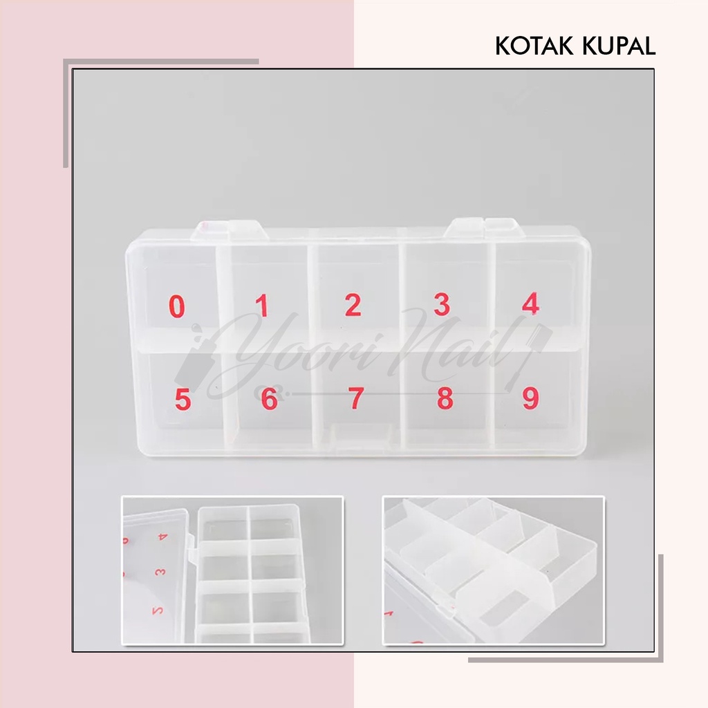 Kotak kuku palsu nomor putih transparant fake nail box false nails kotak sekat tempat kupal