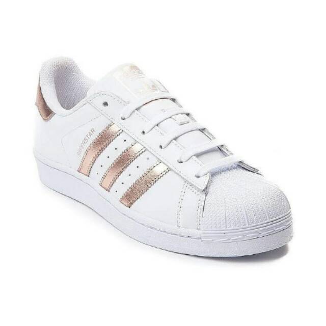 adidas superstar with rose gold stripes