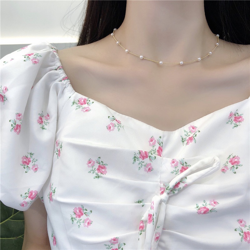 Kalung Choker Rantai Manik-Manik Mutiara Warna Emas Gaya Gotik Untuk Wanita