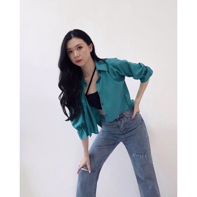 COSA TOP crop korean style atasan baju kemeja crop wanita kekinian pakaian