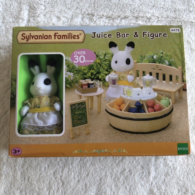 New Sylvanian Families Juice Bar Set and Blackberry Mom Rabbit Figure original and seal by Epoch