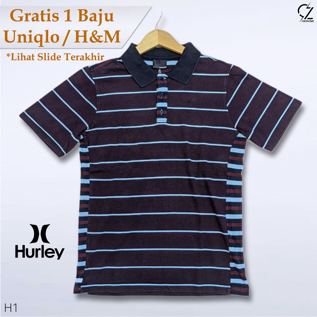 Kaos Polo Shirt Kerah Pria Hurley Coklat Original Thrift Second Branded
