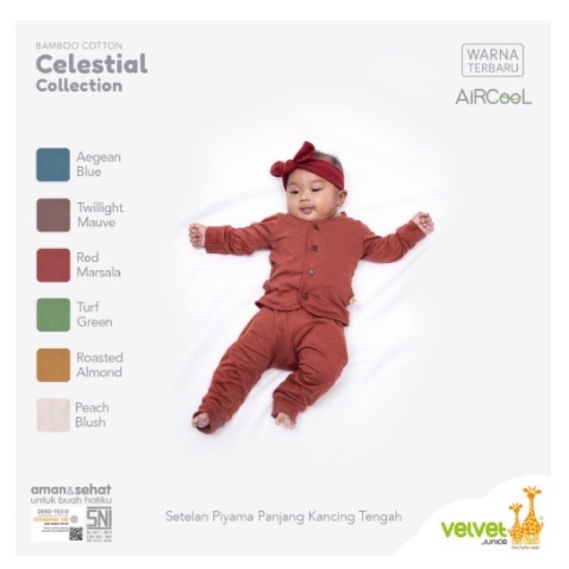 Velvet Junior Celestial Collections Earth color / Stelan Piyama kancing Tengah Nb-SML