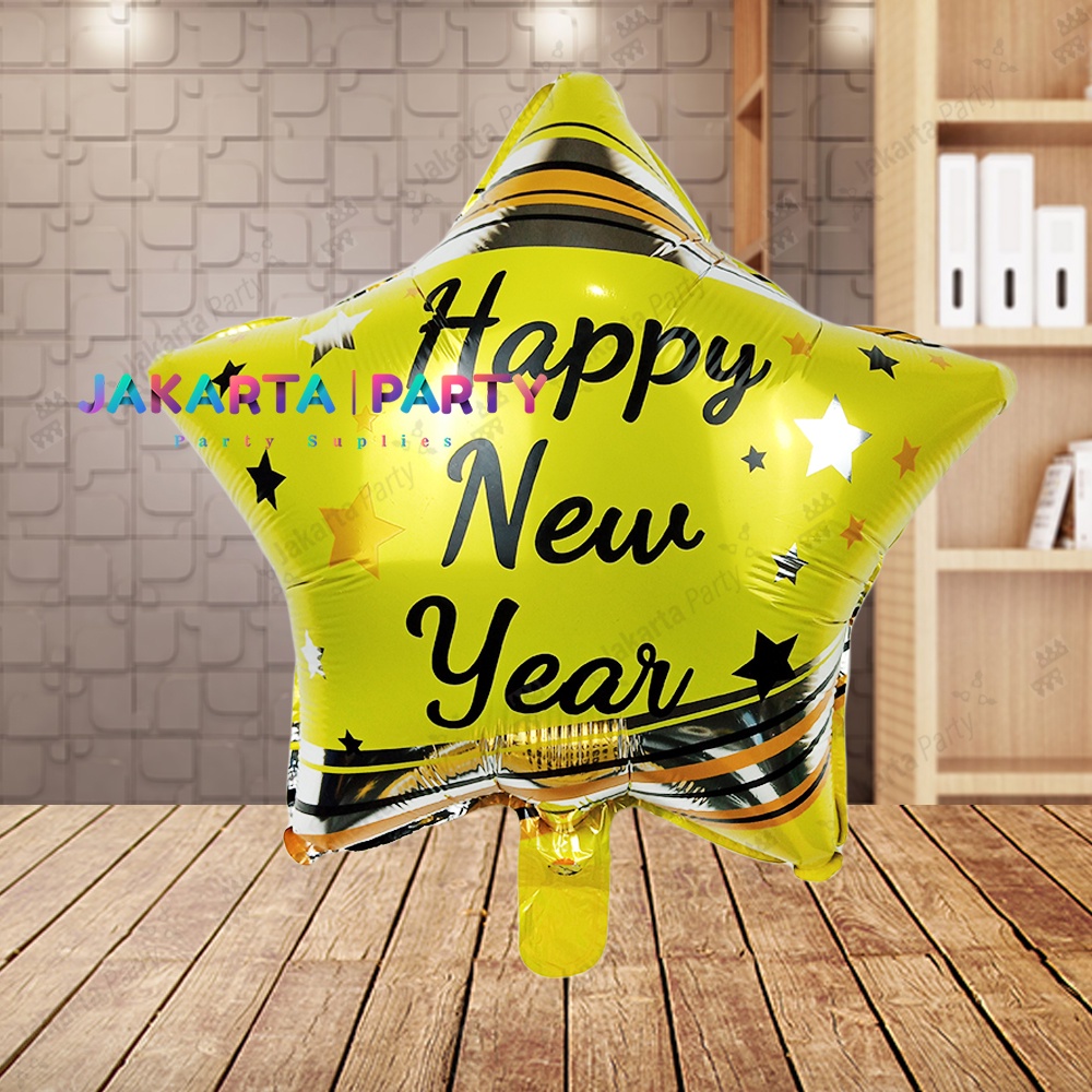 Balon Bintang Happy New Year / Balon Foil Bintang / Balon Bintang