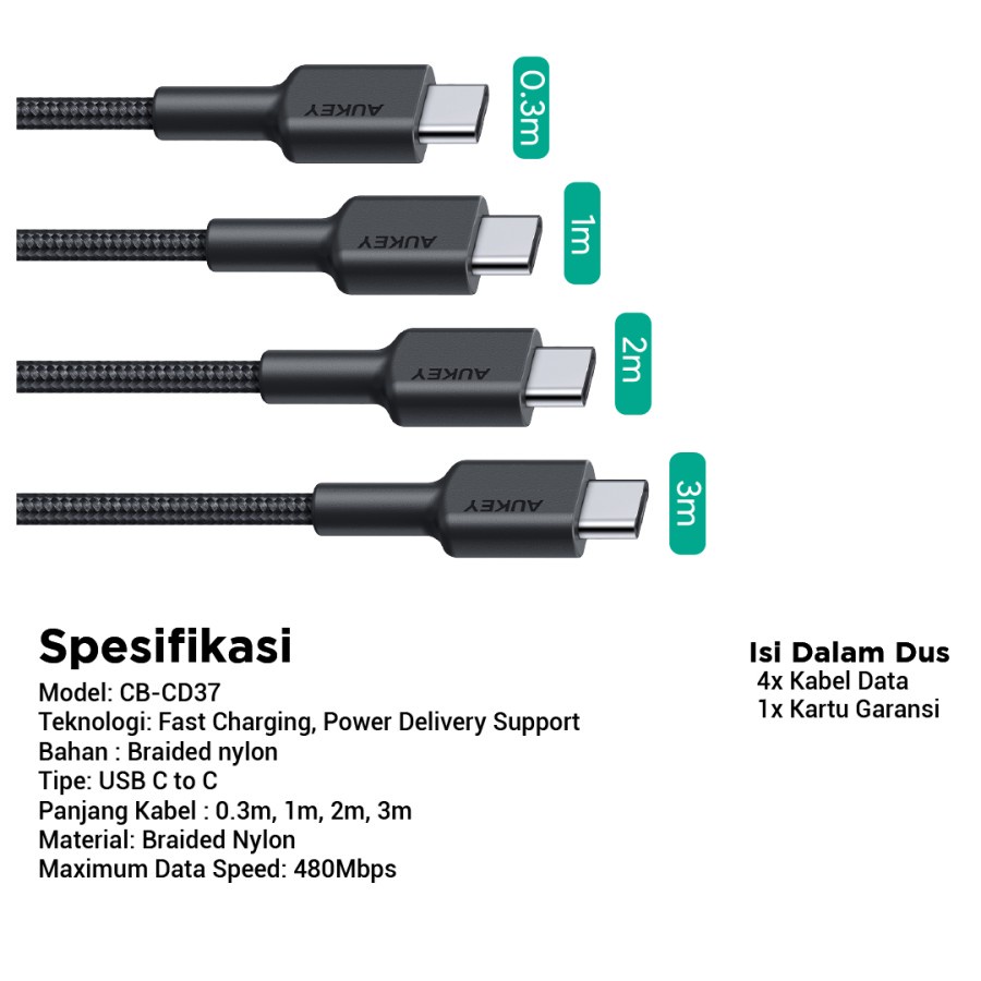 Kabel Aukey CB-CD37 USB C To C 3A - 500867