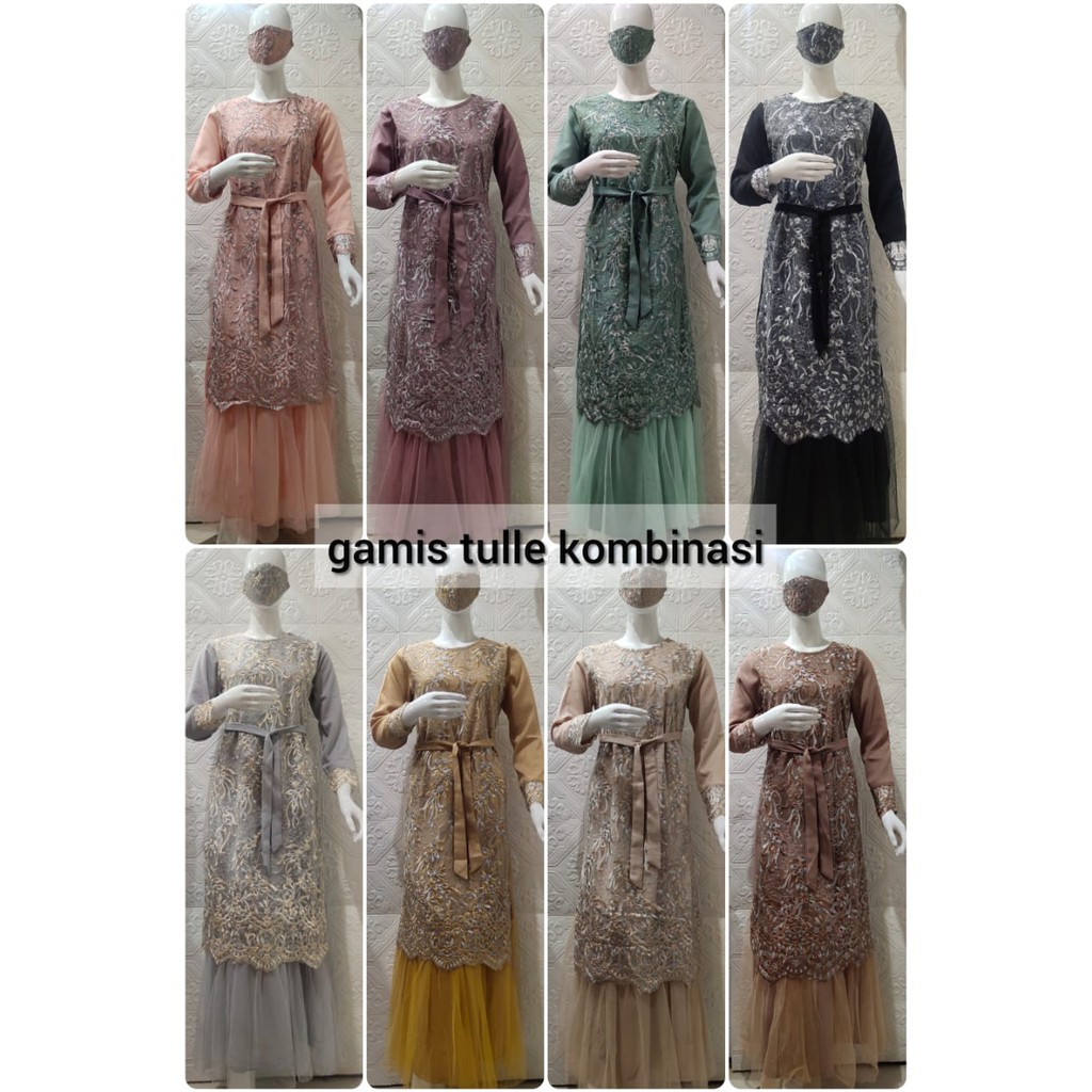 GAMIS KONDANGAN BRUKAT TULLE PREMIUM MUSLIMAH NAYLA KOMBI MOSCREPE TEBAL DAN RATUTU FREE MASKER