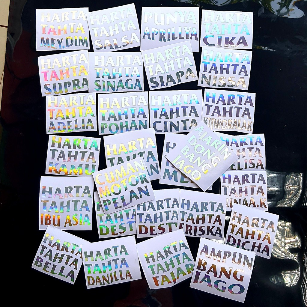 STIKER HOLOGRAM HARTA TAHTA NAMA CUSTOM 7-8cm