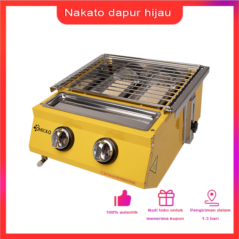 【COD】OMICKO Kompor Panggangan Sosis 2 Tungku/BBQ Grill Gas alat pemanggang daging stainles