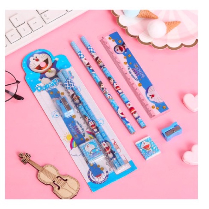 Stationery Alat Tulis set 5 in 1 Karakter Kartun Souvenir Pesta ulangtahun