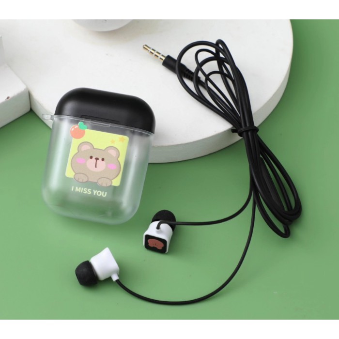 [XY-55] Set Headset Earphone ANIMAL I MISS YOU / Wadah Earphone Kotak Transparan Kartun HEWAN Lucu