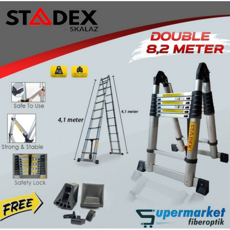 Tangga Telescopic Double 8 Meter STADEX Aluminium Ladder 8.2 Meter