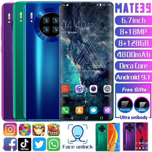 MATE39 SMARTPHONE 4G LTE RAM 8GB ROM 128GB GAMING FULL SCREEN 6.7 FREE GIFT GARANSI 2 TAHUN