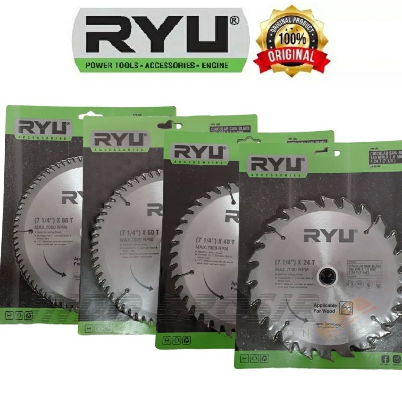 RYU Mata Circle Circular Saw Blade 7 inch 24T 40T 60T 80T Pisau Potong Gergaji Kayu Blackfoot