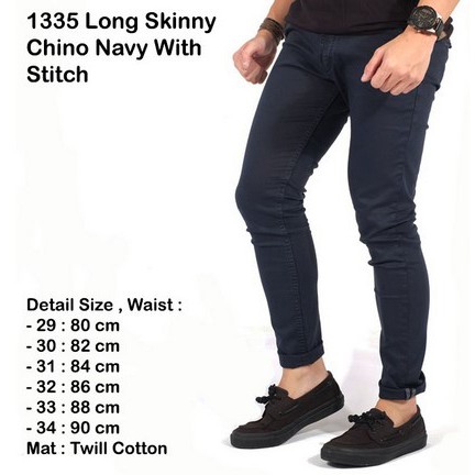 Celana Chino Panjang pria Navy with Stich / celana pria panjang chino