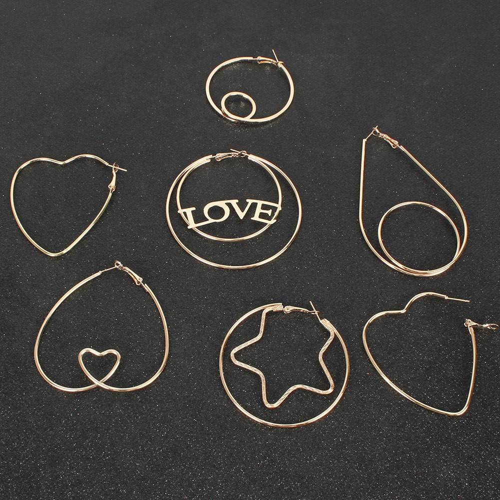 LRC Anting Hoops Fashion Letter Letter Geometric Alloy Earrings P48370