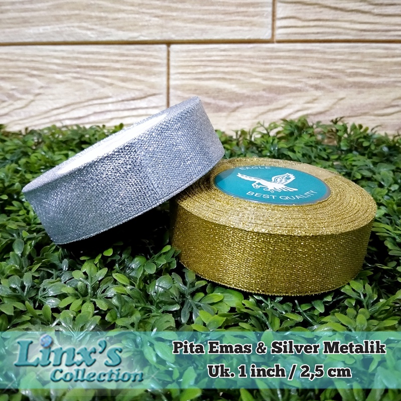 

Pita Emas Silver Metalik 2,5 cm / 1 inch