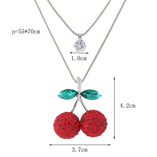 LRC Kalung Sweet Red Cherry Shape Pendant Decorated Double Layer Necklace A47573