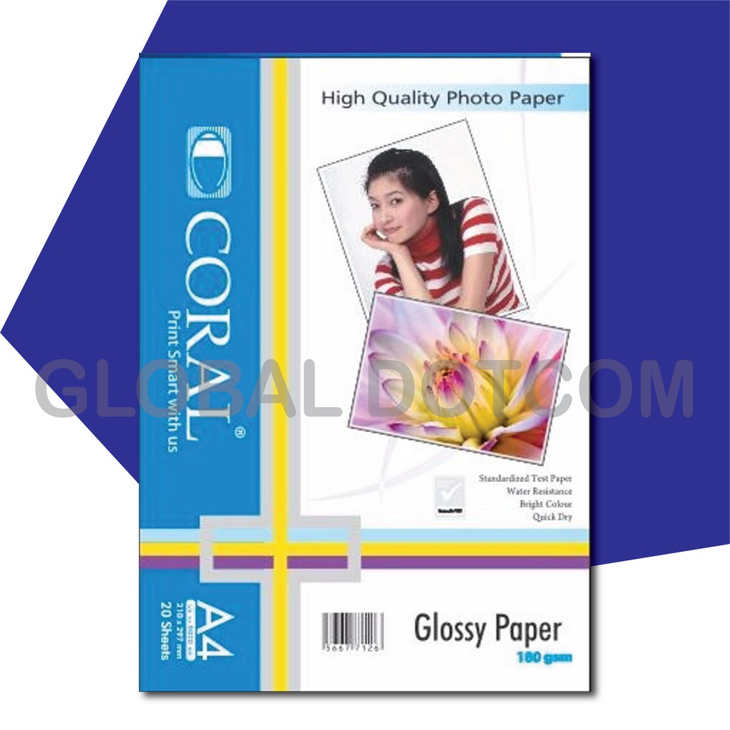 

Coral Glossy Photo Paper A4-180 Gr (Pack=20 Sheets)