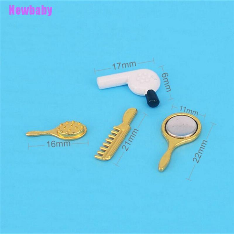 Newbaby Mainan Miniatur Hair Dryer + Sisir + Cermin Untuk Aksesoris Rumah Boneka 1 / 12