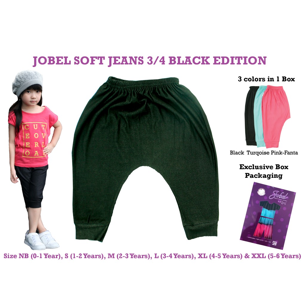 Jobel Soft Jeans 3/4 Black edition Girl 3pcs Celana Pendek Anak Perempuan