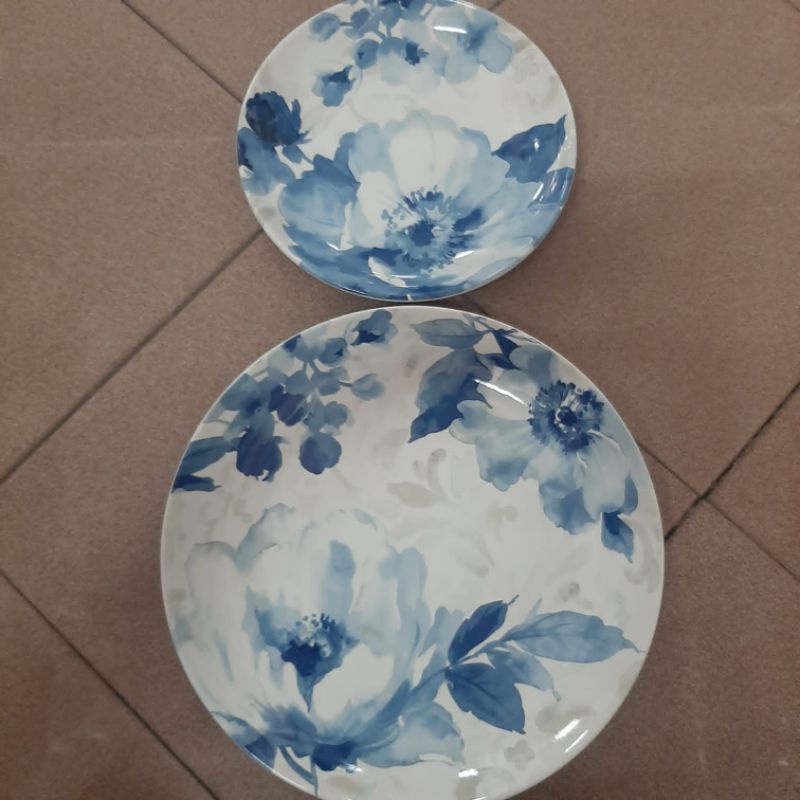 [SET ISI 2] BLUE FLOWER DINNER SALAD PLATE PIRING KERAMIK SANGO MOTIF BUNGA KLASIK ANTIK KOLEKSI