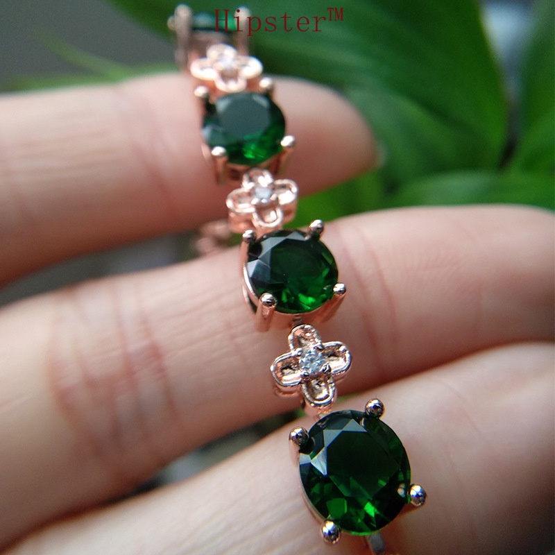 Hot Sale Lucky Four-Leaf Clover Full Diamond Natural Emerald Bracelet