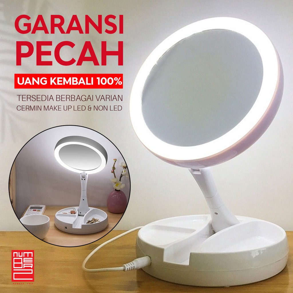 Cermin make up rias bulat kotak lipat lampu led portable wajah aesthetic estetik mini lampu standing