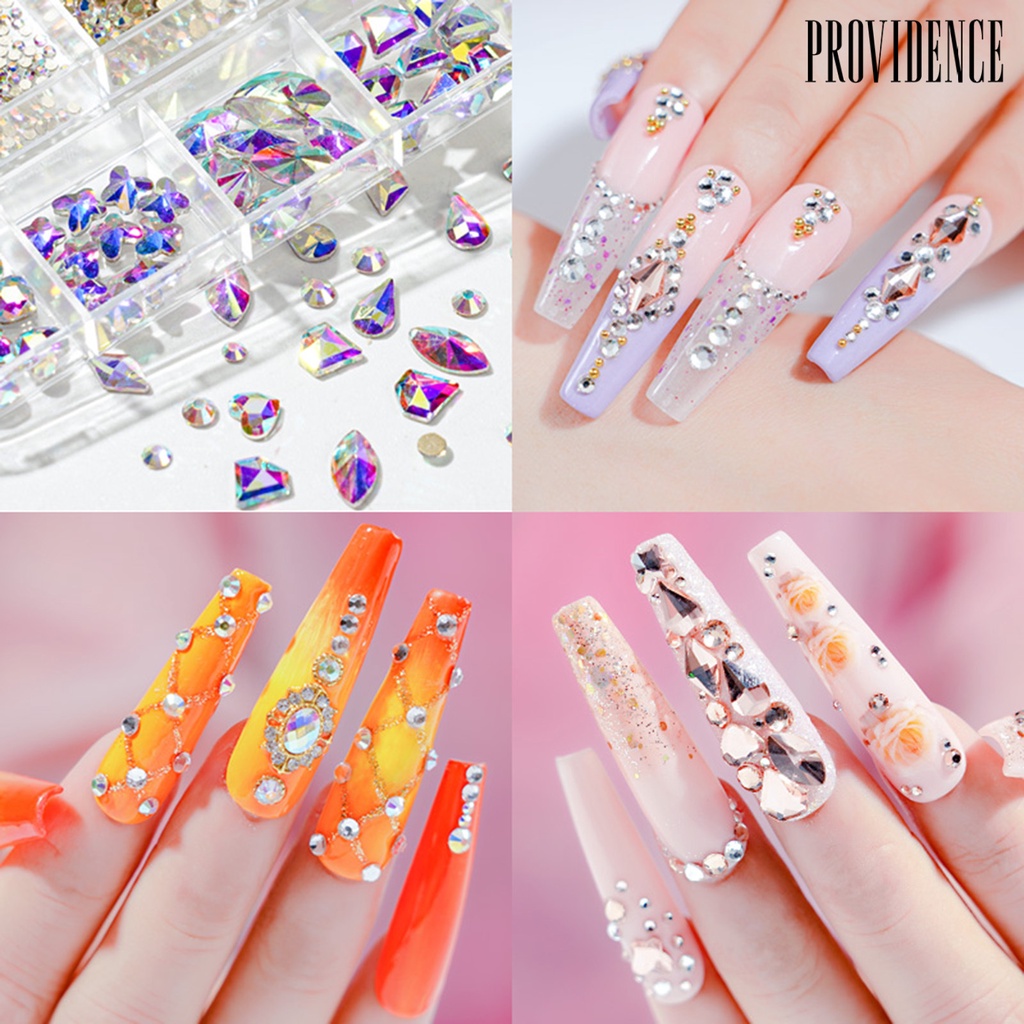 Providence 12Grids/Box Nail Art Rhinestone Flat Back Non-Drop Lightweight Mixed Colorful AB Nail Art Glitter Decorations for Manicure