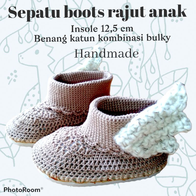 sepatu boots rajut anak sayap