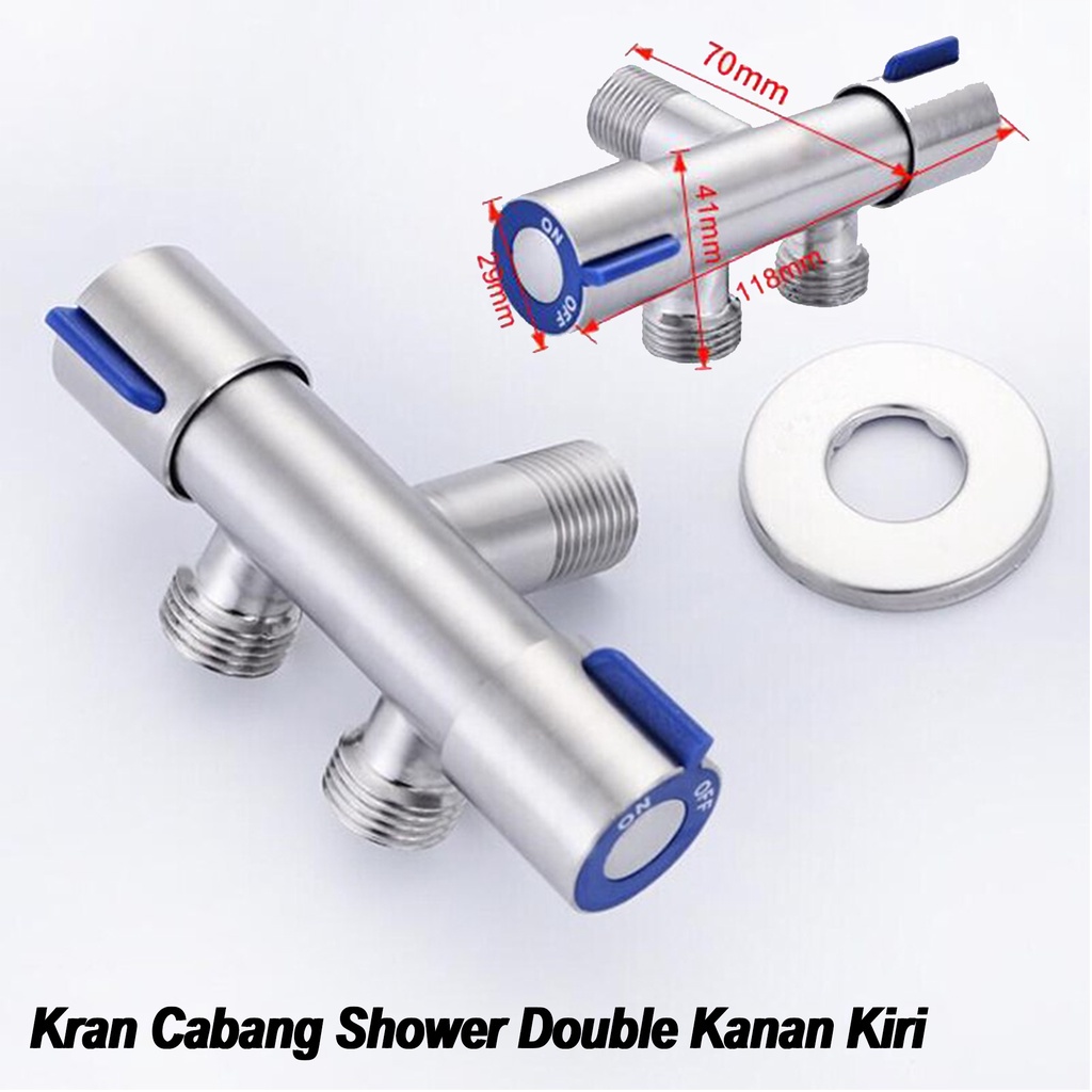 (SerbaSerbi)Stop Kran Cabang Kanan Kiri Stainless Steel Kran Shower Kran Double