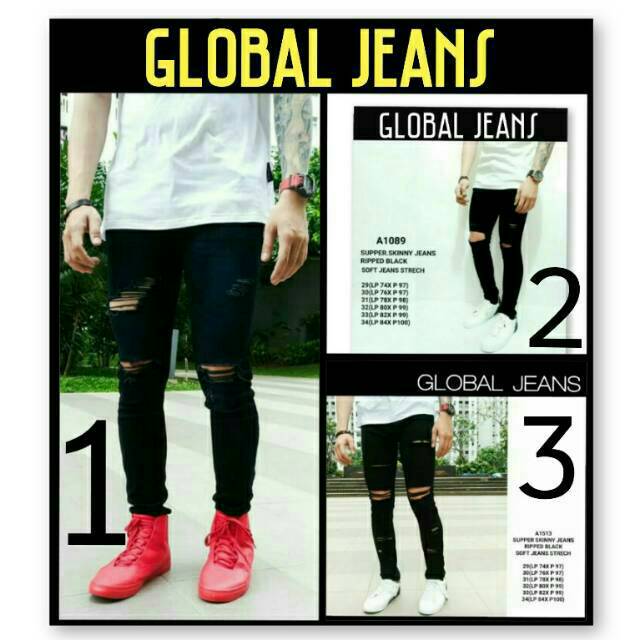 Celana Jeans Sobek Pria Hitam Premium / Black Ripped Jeans BTX / Jeans Hitam Sobek Big Size Jumbo