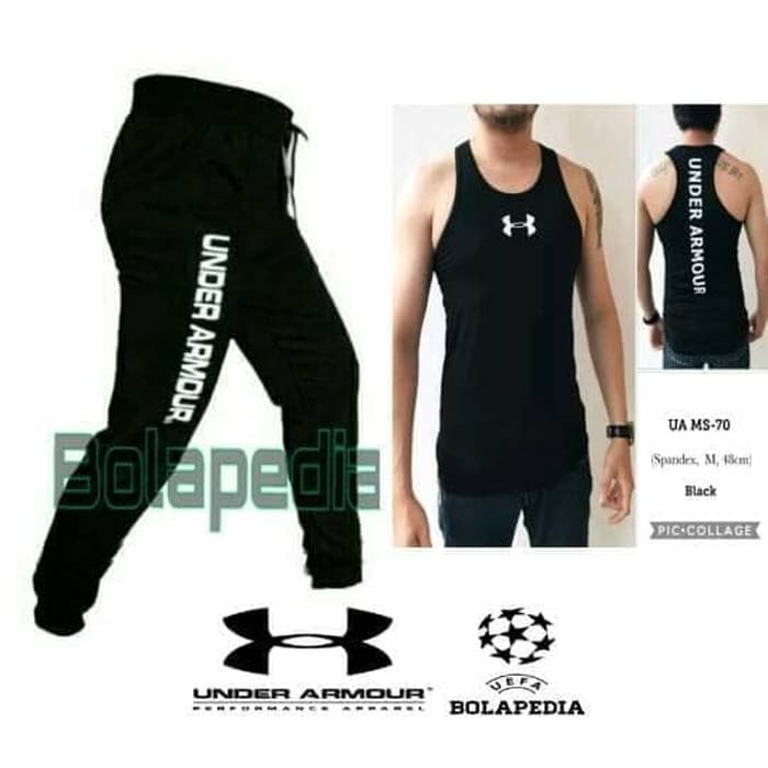 SETELAN BAJU OLAHRAGA PRIA / BAJU FITNES GYM SINGLET /BAJU UNDERARMOUR