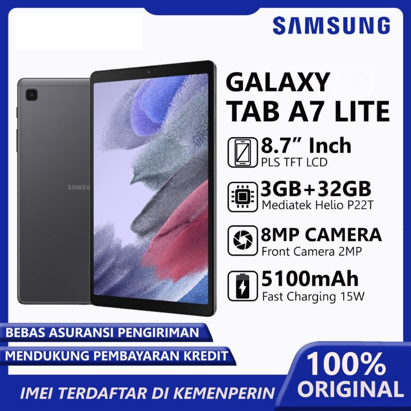 SAMSUNG GALAXY TAB A7 LITE T225 RAM 3/32GB GRS RESMI SEIN. FREE TEMPERED GLASS . SARUNG .ORIGINAL .grey.silver