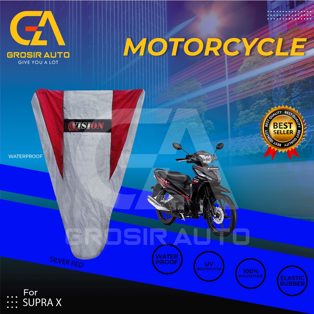 Cover Motor / Pelindung Sarung Motor / Penutup Motor Supra X Vision Silver Merah Waterproof