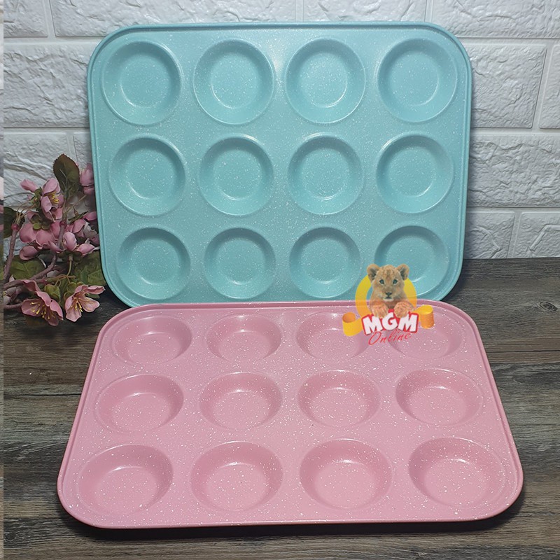 Loyang teflon muffin mini - loyang teflon cupcake mini 12lubang Warna