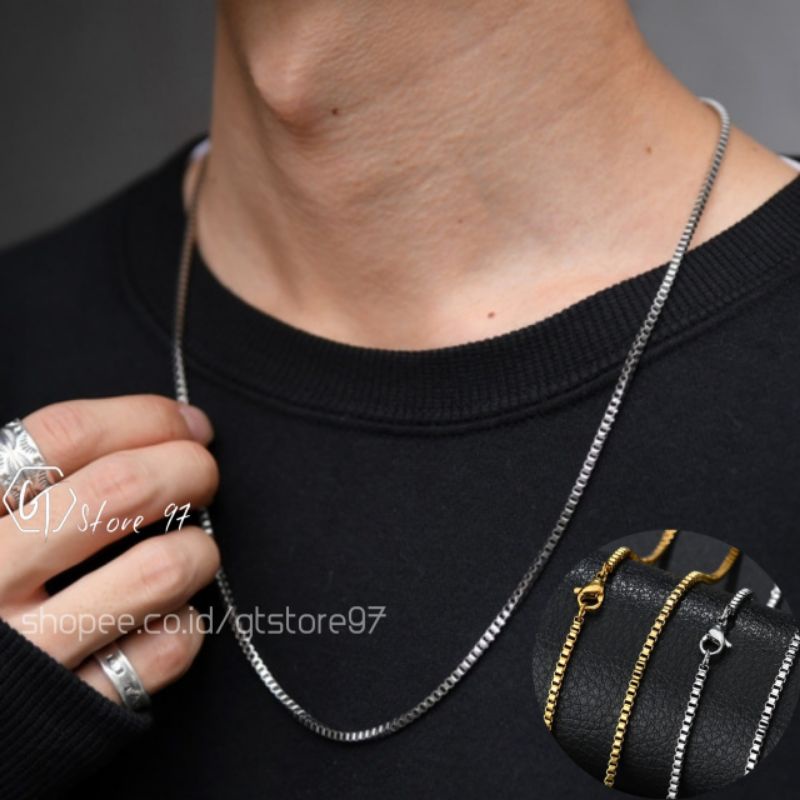 Kalung Titanium Anti Karat Asli Pria Wanita Kalung Titanium Cowok Silver Perak Emas Putih Cewek Emas Kalung Italy Cowo Cewe Kalong Tetanium Peria