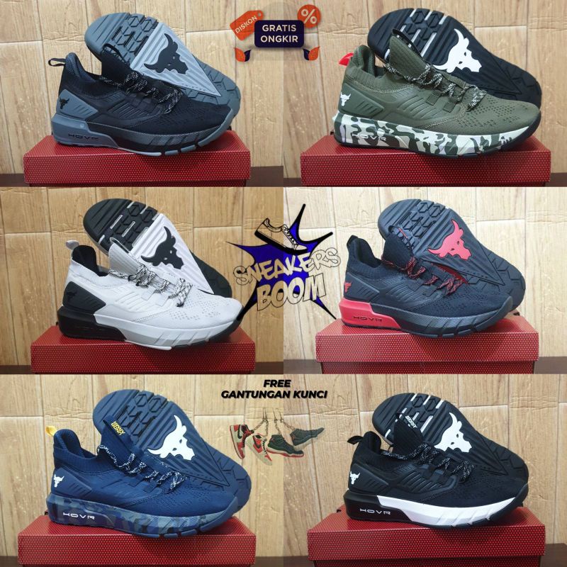 SEPATU SNEAKERS PRIA UA PROJECT ROCK 3 BLACK WHITE RED NAVY ARMY GREY PREMIUM ORIGINAL