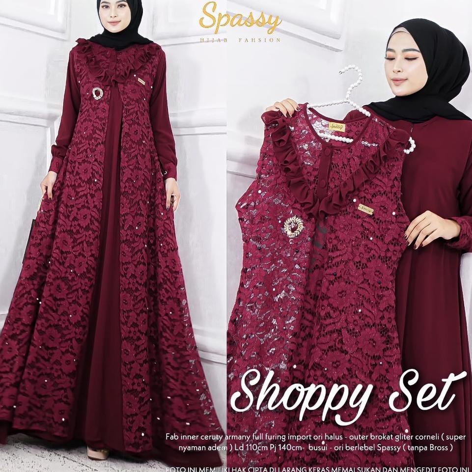 [KODE PRODUK IE0IL8285] Shoppy Set 2 in 1 Gamis + Outher Busui Friendly Bahan Ceruty Full Furing mix