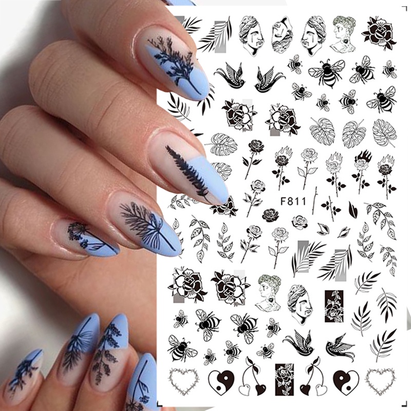 1 Pc Stiker Kuku 3d Motif Bunga Daun Abstrak Untuk Dekorasi Nail Art