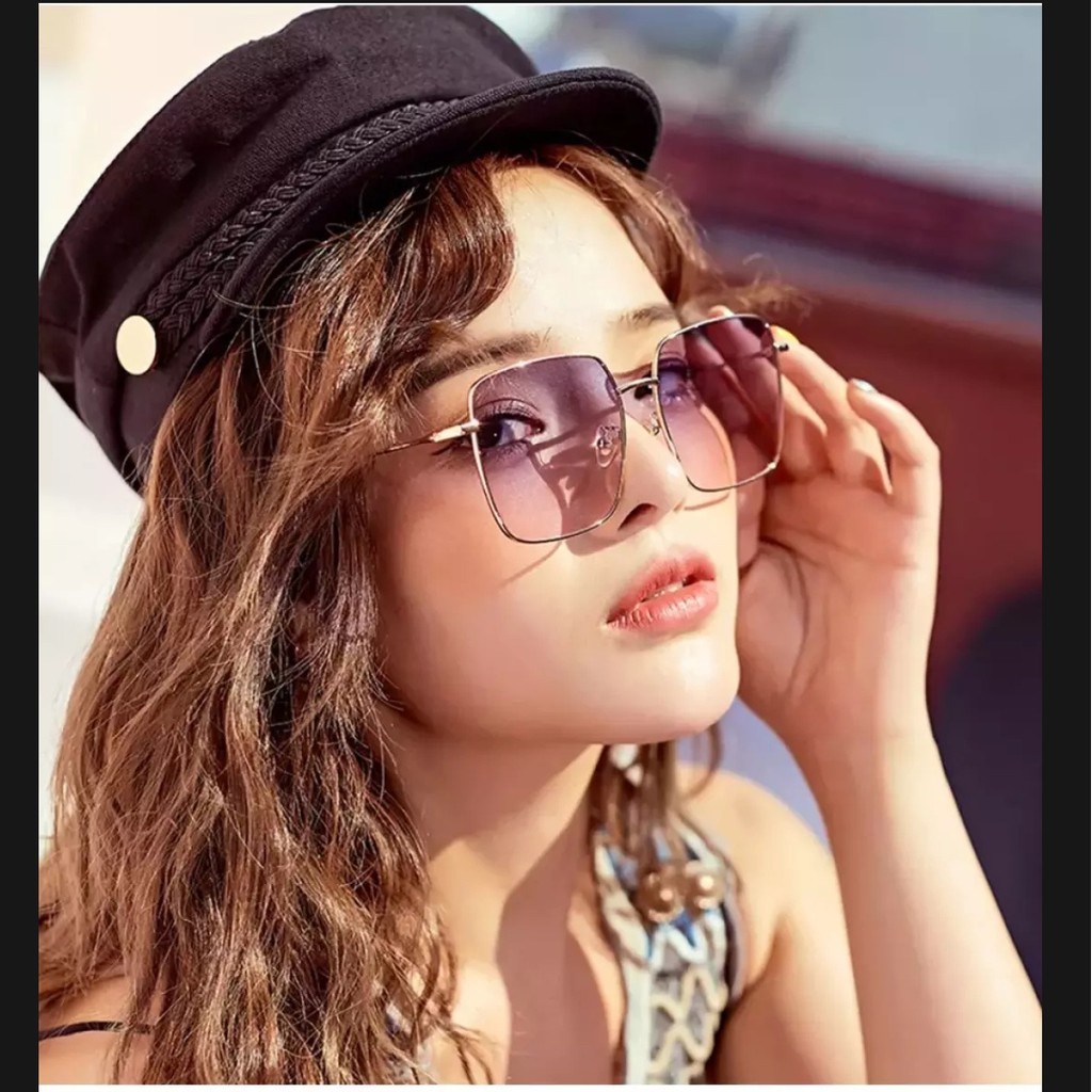 Kacamata Frame Ukuran Besar Wanita Pria Lagi Viral Trend Kaca Mata Persegi Fashion Retro Vintage Segiempat Metal Sunglasses Anti Silau Sinar Matahari Antiradiasi Hitam Warna Kotak Persegi KCH6